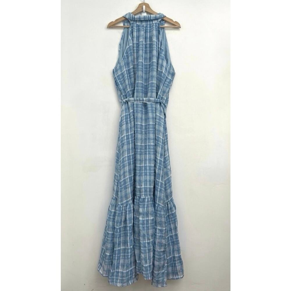 By Anthropologie Plaid Sleeveless Tiered Ruffle Hem Tie Waist Maxi Dress XL - Picture 4 of 15